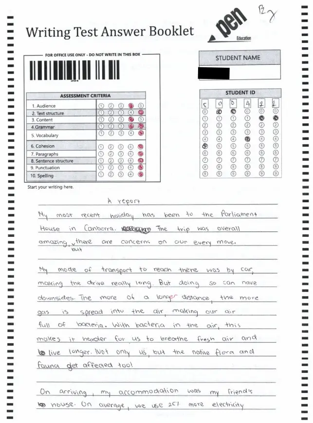 Writing feedback preview